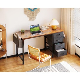 Casaottima 40-Inch Small Desk with 4 Fabric Drawers, Compact Study Desk for Students and Kids, Space-Saving Work Table for Bedroom or Small Spaces, Vintage