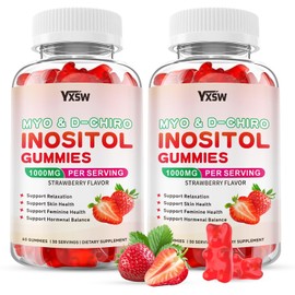 Myo-Inositol & D-Chiro Inositol Gummies, 40:1 Ratio Inositol Supplement with Vitamin D3, Magnesium Glycinate, Folate & Zinc, for Support Hormonal Balance & Wellness, Strawberry Flavor, 120 Count