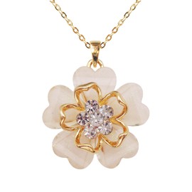 Navachi 18k Gold Plated White Crystal White Acetate Blooming Flowers Az6120 Pendant Necklace 16"+2"