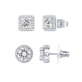 PAVOI Rhodium Flash Plated Butterfly Studs & Huggies Set, AAAAA Cubic Zirconia, Sterling Silver Posts