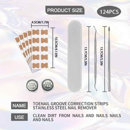 MFCGHXR Ingrown Toenails Tool Set 124 Pieces Toenail Correction Patch, Toenail Correction Patch, Nail Clip Roll Nail, Toenail File and Lifter, Suitable for Modifying