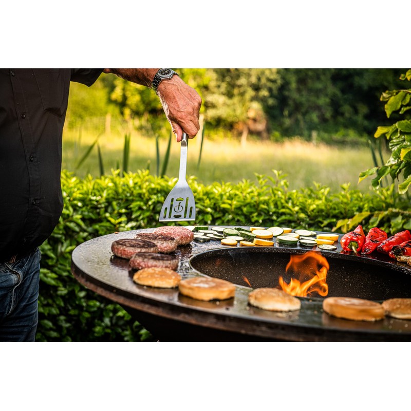 Forged BBQ Spatula, Spatula, for Turning and Serving, Olive Wood