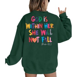 Christian Sweatshirt Women Bible Verse Pullover Christian God is Within Her Long Sleeve Inspirational Blouse Top Green