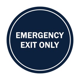 Signs ByLITA Circle Emergency Exit Only Sign (Navy Blue/White) - Small 1 Pack