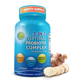 Probiotic 50 Billion CFU, Prebiotic, Digestive Enzymes, 2 Month Supply, DRcaps for Men and Women Healthy Digestion - Lactobacillus Acidophilus, Shelf Stable, Gluten Dairy Free & Vegetarian Friendly