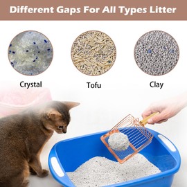 MUYG Cat Litter Scoop with Wood Handle,Fast Sifting Litter Scooper for Cats,Heavy Duty Kitty Metal Scooper,Rose Gold Two Mesh Deep Shovel for Litter Box