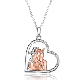 ITESSY Horse Necklace - Girl & Horse Riding Pendant, Charm Jewellery | Pony Necklace for Girls, Themed Gifts