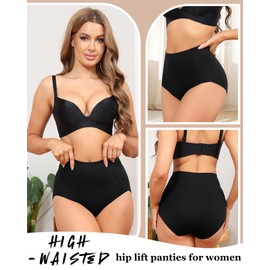 LEVAO Women Tummy Control Underwear High Waisted Seamless Panties No Show Nylon Briefs Plus Size 4 Pack