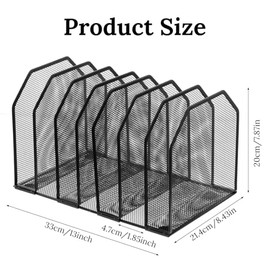 Organizador de archivos de malla metálica, soporte vertical ajustable de 7 secciones, clasificador de documentos de oficina resistente negro para carp
