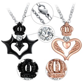 Aienid Him and Her Necklaces Stainless Steel "Devil and Angel Love" Crown Pendant with CZ