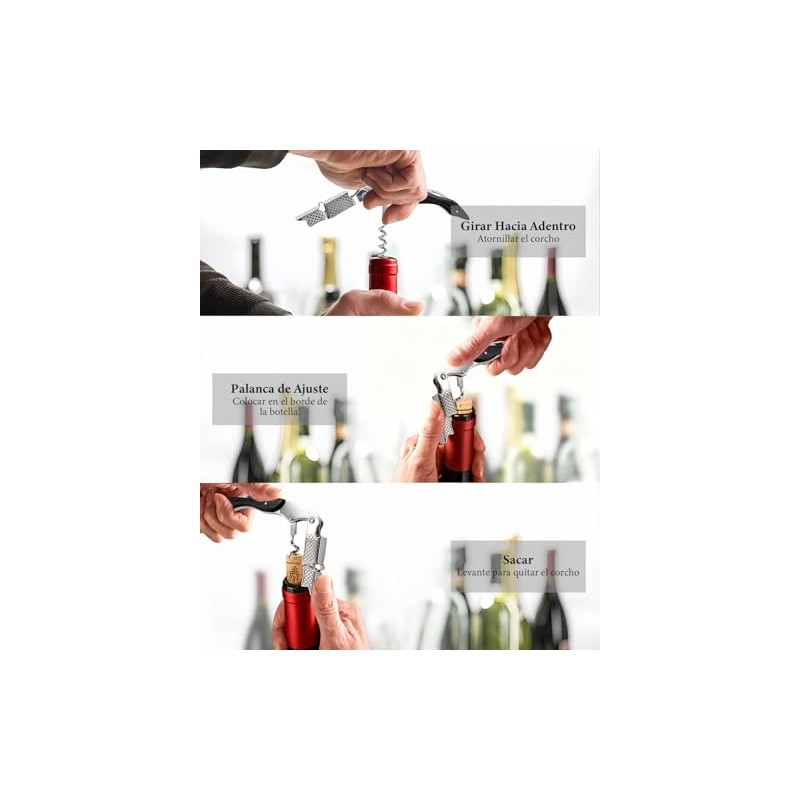 Sacacorchos de Sommelier Profesional, Abridor de Vino 3 EN 1