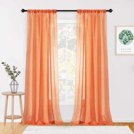 MYSKY HOME Crushed Voile Sheer Curtains for Living Room Rod Pocket Window Treatment Crinkle Sheer Curtains(2 Panels, 51" x 95", Orange)