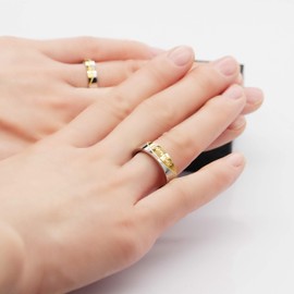 Uloveido 6mm Men's Titanium Stainless Steel Gold Love Forever Ring Two Tones Wedding Band Rings for Him CR058 (Men, Size Q)