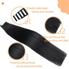 VINBAO Tape In Hair Extensions Human Hair, #1 Jet Black Human Hair Tape Extensions 50g 20pcs 14Inch Invisible Straight SkIn Seamless Hair Extensions Tape In Human Hair(T14Inch, #1)