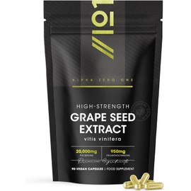 Grapeseed Extract 20,000mg | 95% OPC Proanthocyanidins | Made from Italian Vineyard Grapes | 90 Vegan Capsules | 3-Month Supply | Resealable & Recyclable Pouch | Alpha01