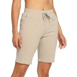 CQC - Bermudas de yoga para mujer, pantalones cortos, deportivos, con bolsillos, 12,7 cm, 25,4 cm y 48 cm, 25.4 cm Entrepierna_caqui, XXL