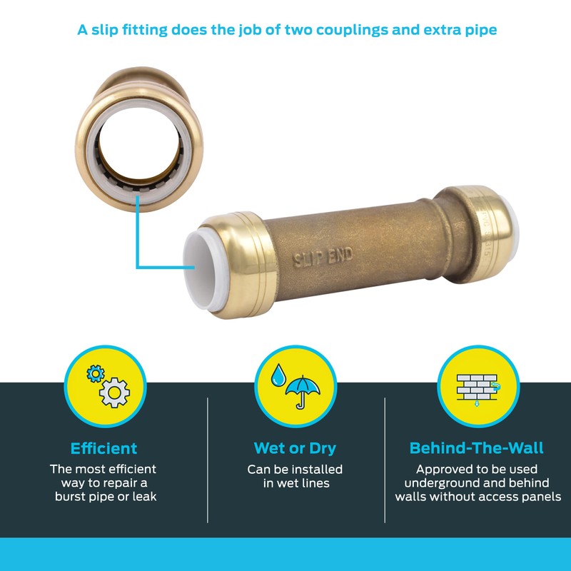 SharkBite 1/2 Inch PVC Slip Coupling, Push to Connect Brass