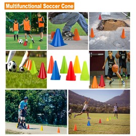 Soccer Cones Sports Training Agility Field Marker Cone, 12 Pack 7 Inch Training Cones Set with Mesh Bag, Colorful Cones for Soccer, Skating, Basketball, Baseball Drills, Outdoor & Indoor Activity