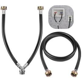 Dreyoo Y Mixer Hose Connector with Washing Machine Hose, 1FT Hot and Cold Water Supply Splitter and 6FT Washing Machine Connector(Black,Rubber)