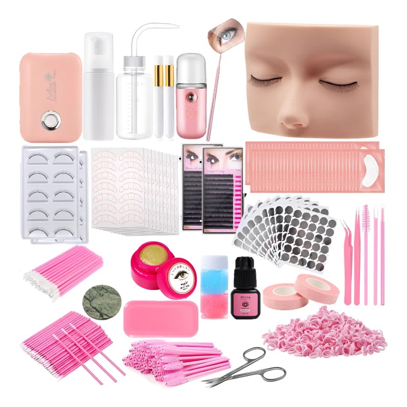 Kit Pestañas Maquillaje Aplicacion Extensión Diy Completo Coral Claro