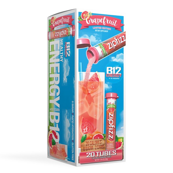 Zipfizz Healthy Energy Drink Mix, Hydration with B12 and Multi Vitamins, Pink Grapefruit, 20 Count