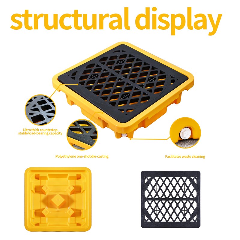 Cjgyz Spill Containment Pallet 26.4"x26.4"x6" - Anti-Slip Leakproof Detachable Plastic