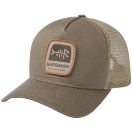 BASSDASH Trucker Hat Embroidered Patch Adjustable Baseball Cap Mesh Back Fishing Hat, Khaki Brown, One Size