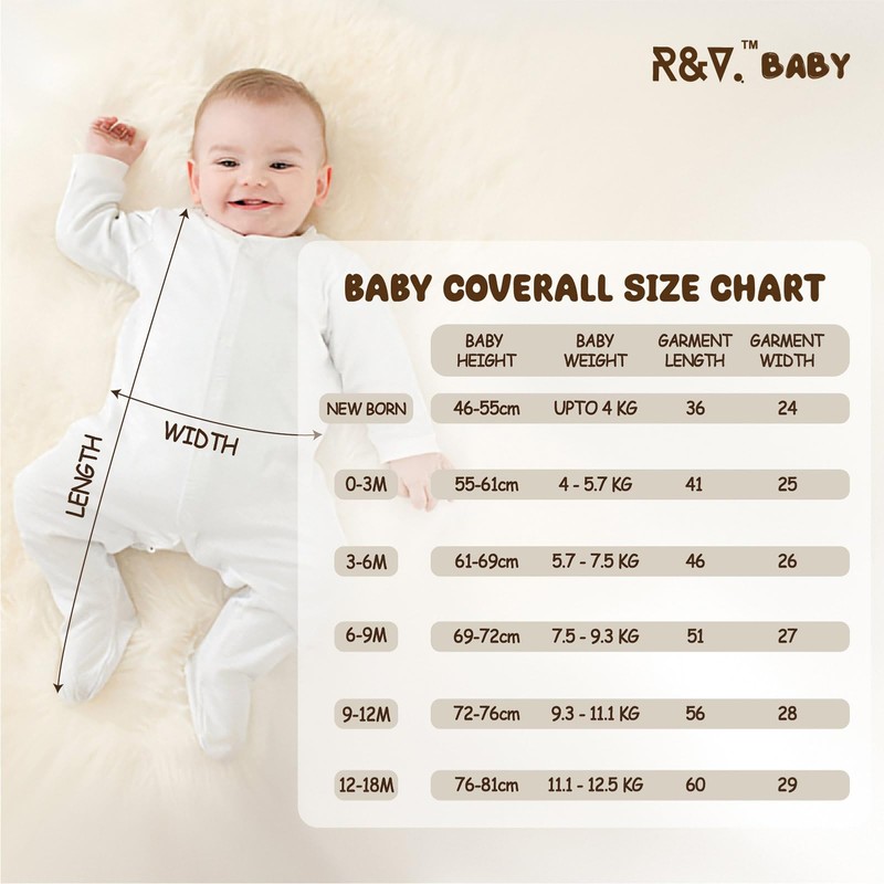 Baby 100% Cotton 3-Piece Coverall with Foldable Cuff and Feet,