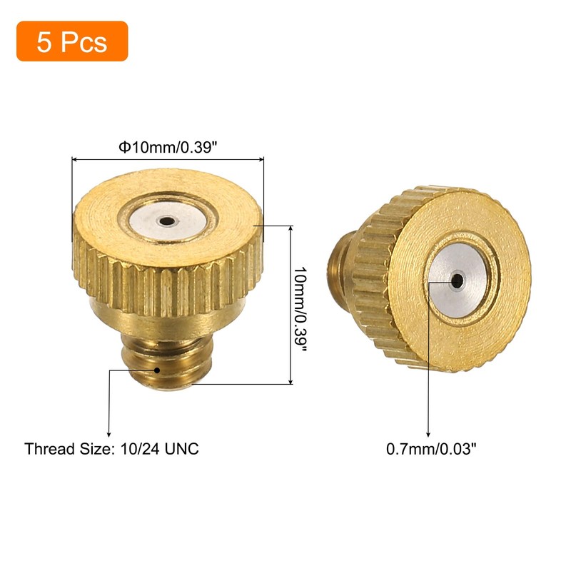 sourcing map Brass Misting Nozzle, 10/24 UNC 0.7mm Orifice Dia