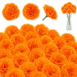 20PCS Orange Marigold Flowers with Stems -Wreath Day of The Dead Decoration