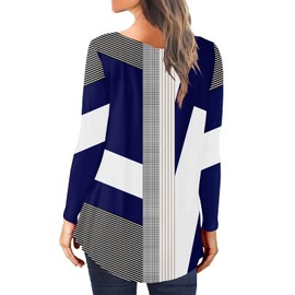 CHICZONE Women's Tops Long Sleeve Shirts Ladies Casual Crewneck Blouse Floral Printed Buttons Up Tunic Geometry