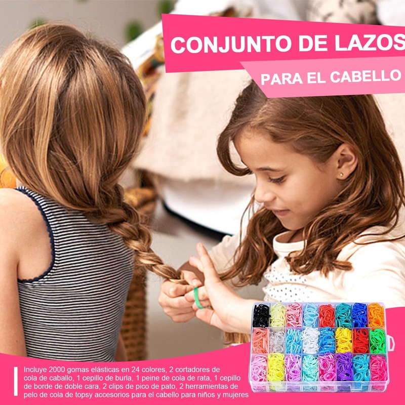 2000 Mini Bandas de Goma, Accesorios para Cabello para Niños