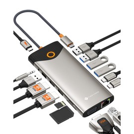 Docking Docking Station USB C, 15-in-1 NOVOO, 2 HDMI 4K@60Hz, VGA, USB-C/A 5Gbps, SD/TF-Player, Gigabit Ethernet, 100 W PD – Ein-/Aus-Taste, externes Display, vielseitiges Dock für PC, Laptop, MacBook