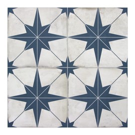 The Tiles Plaza Encaustic Peel and Stick Backsplash, Blue Star Patterned Vintage Stick on Tiles, Stone Composite Self-Adhesive Wall Tile Sticker for Kitchen Bathroom Fireplace Stairs, 10 Sheets