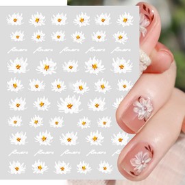 6 Sheets White Flower Nail Stickers for Nail Art 3D Self Adhesive Nail Decals Cute Flowers 5D Semi-transparent Nail Designs Floral Spring Summer Nail Sticker for Acrylic Nails DIY Decorations Supplies