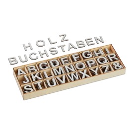 Relaxdays Wooden Letters Set, 324 Pieces, Capital Letters A-Z, and Sign, 3 cm, Small Letters for Crafts, Decoration, Grey