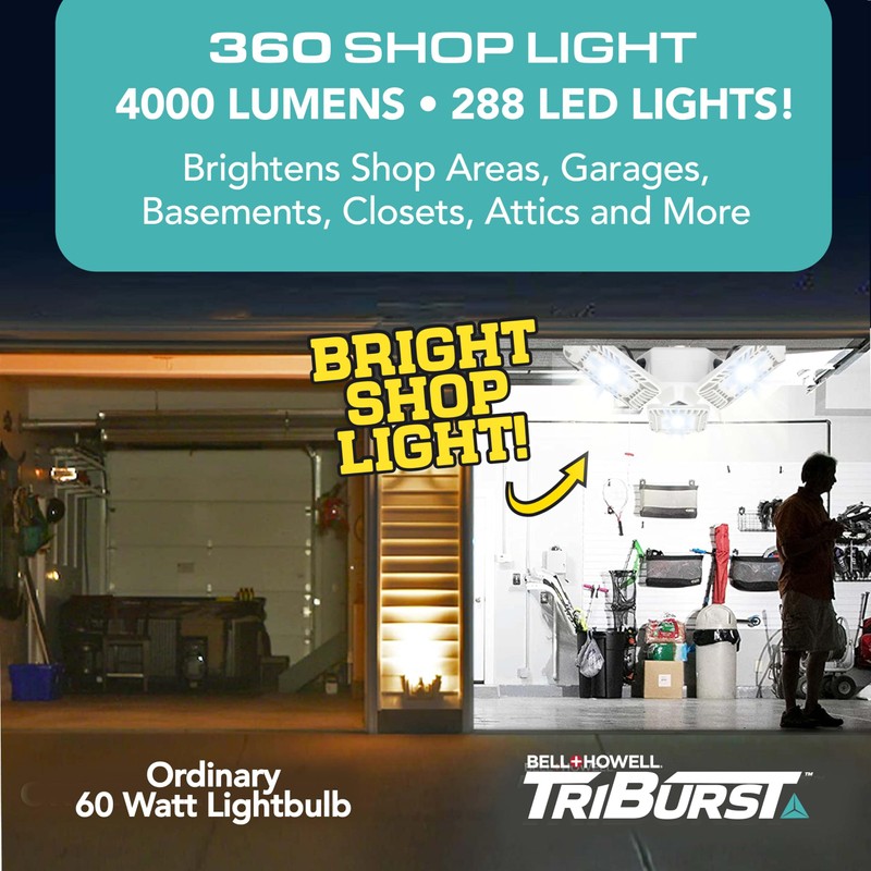Bell+Howell QuadBurst 360 Shop Light Pro – Ultra-Bright 8000 Lumens,