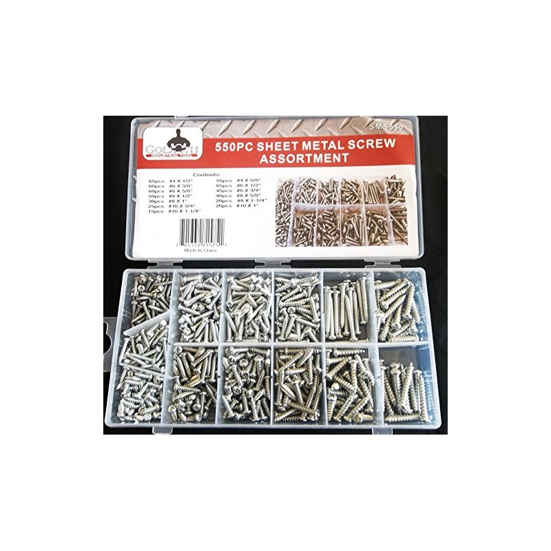 550pc Goliath Industrial SMS550 Sheet Metal Screw Assortment Phillips Assorted