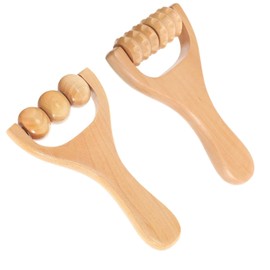 Massage Roller, Pack of 2 Wooden Massage Rollers, Fascia Roller with Handle, Massager Trigger Point Roller for Relaxing Back, Legs, Hands, Full Body Muscles