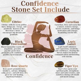 Tirmanaz Crystals and Healing Stones, 6Pcs Healing Crystals, Confidence Crystal Set with Guide Book, Chakra Stones Crystals for Healing, Meditation, Yoga, Healing Gifts, Birthday Gifts for Women