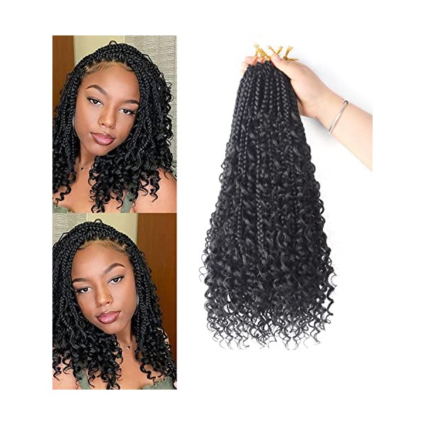8Packs Goddess Box Braids Crochet Hair With Curly Ends 14 inch Pre-looped Bohomian Crochet Box Braids Synthetic Braiding Hair Extensions (14 inch, 1B)