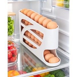 3 Tier Refrigerator Egg Storage Organizer – 28–30 Egg Capacity Rolling Dispenser Rack, Space-Saving Fridge Egg Holder for Kitchen
