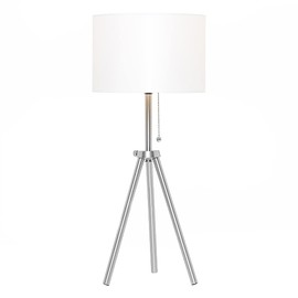 O’Bright Tripod Table Lamp, Adjustable in Height, 100% Metal Body with Linen Drum Shade, Bedside Lamp, Nightstand Lamp, Side Table Lamp for Living Room, Bedroom, Office, Brushed Nickel