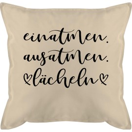 Cushion 50 x 50 cm – Statement with Sayings – Inhale Exhale Smile – 50 x 50 cm – Natural Beige – Decorative Cushion Filling and Cover Sayings Cushion Cover Sayings Inhale Cuddly Cushion Sofa Cushion
