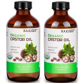 Certified Organic Castor Oil, Natural Oil Cold Pressed in Glass Bottle, Massage Oil, Pure for Hair Growth, Eyelashes, Eyebrows, Lash Serum, Hexane Free, Caster Oil in Bulk - 16OZ