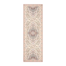 Phantoscope Hallway Runner Rug 2'x6', Boho Washable Non-Slip Kitchen Rug Runner with Rubber Backing, Ultra-Thin Classic Floral Painting Carpet Runner for Entryway Laundry Bathroom, Pink/Ivory/Gray