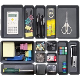 Kutesna 15 PCS Interlocking Desk Drawer Organizer Separator for Office,Bathroom,Kitchen,Makeup（Black）