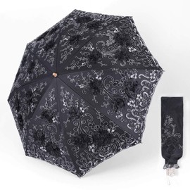 Honeystore Vintage Lace UV Sun Parasol Folding 3D Flower Embroidery Umbrella 6218 Black