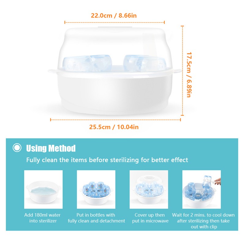 Microwave Bottle Sterilizer Steam Sterilizer Fits 6 Baby Bottles for