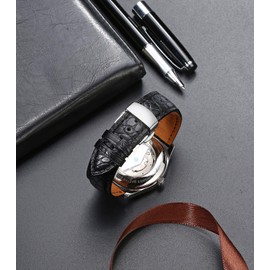 Moran Genuine Leather Band Alligator and Cowhide Replacement Deployment Buckle Watch strap18mm to 24mm Crocodile Leather Strap for Men's and Women's